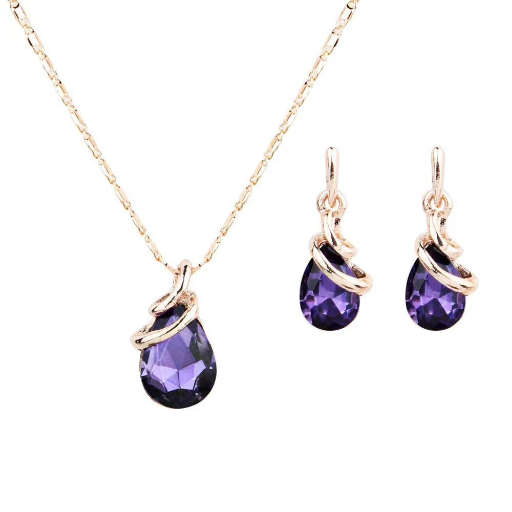 Rose Water Drop Pink Gem Ear Jewelry Set