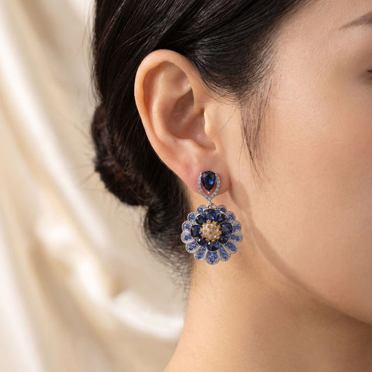 Drill Tassel Blue Light Luxury French Earrings