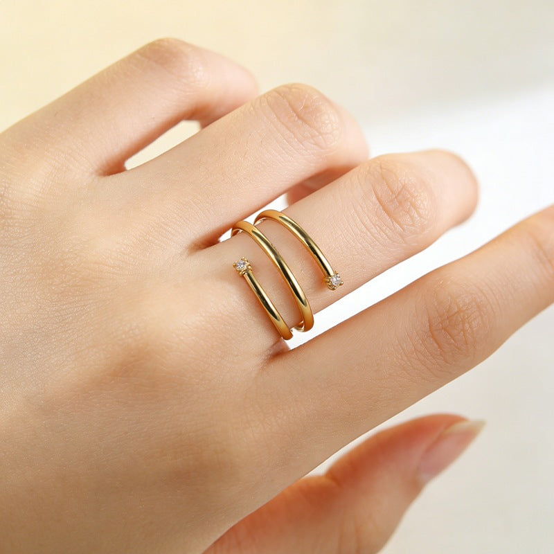 Korean Style Simple Winding Coil Spring Shiny Diamond Fashionable Cold Ring