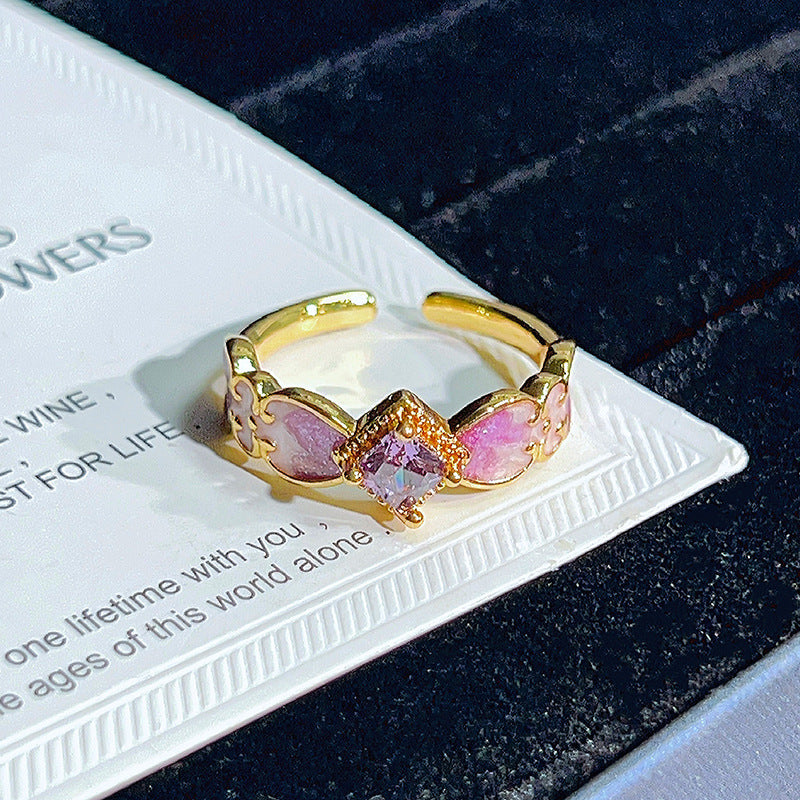 Colored Gems Flower Open Middle Ancient Ring