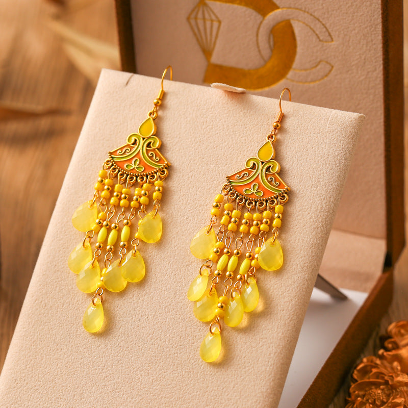 Women's Bohemian Bead Acrylic Water Drop Retro Vacation Rings