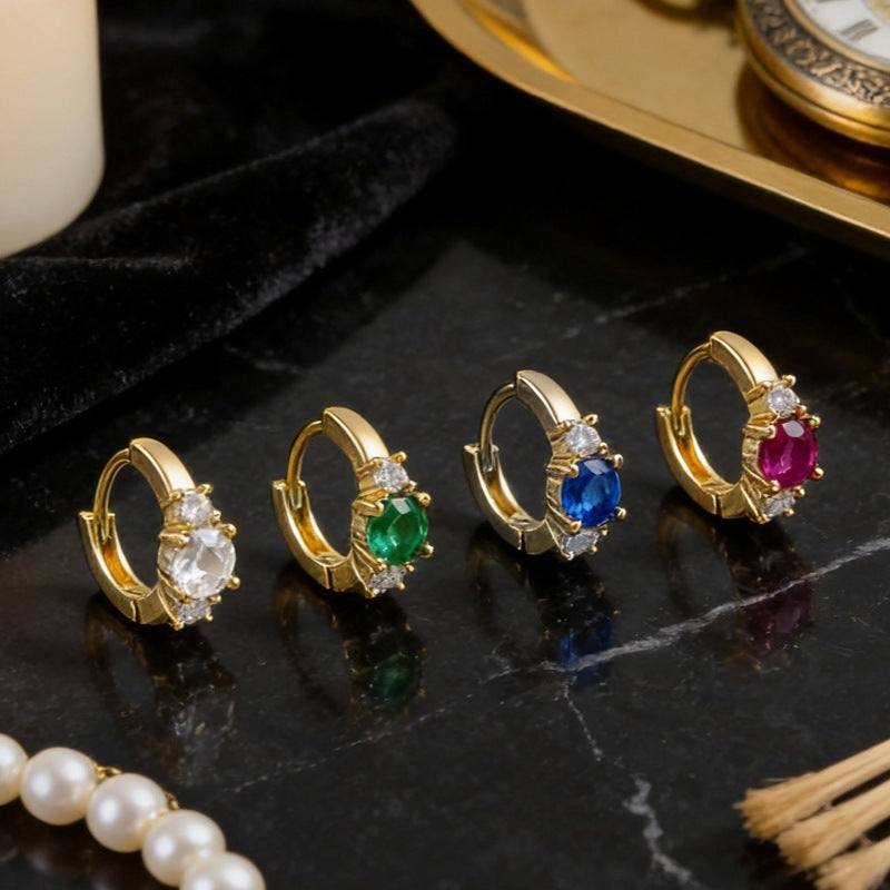 Women's Colorful Zircon Gold Fashion Design Ear Earrings