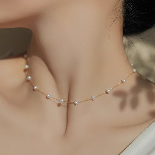Women's Sterling Sier Starry Pearl Light Luxury High-grade Clavicle Chain Necklace