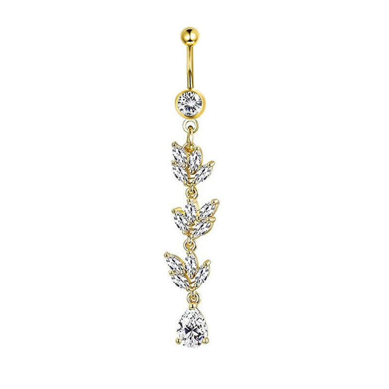 Zircon Navel Piercing Golden Heart Buckle Stud Earrings