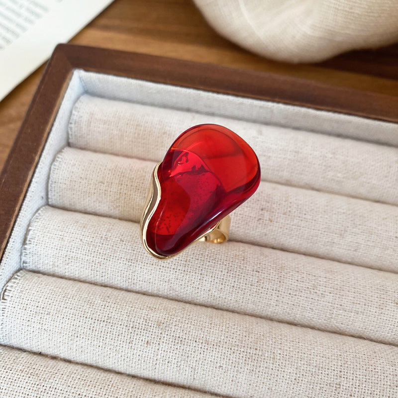 Women's Enamel Flower Open Golden Petal Design Rings