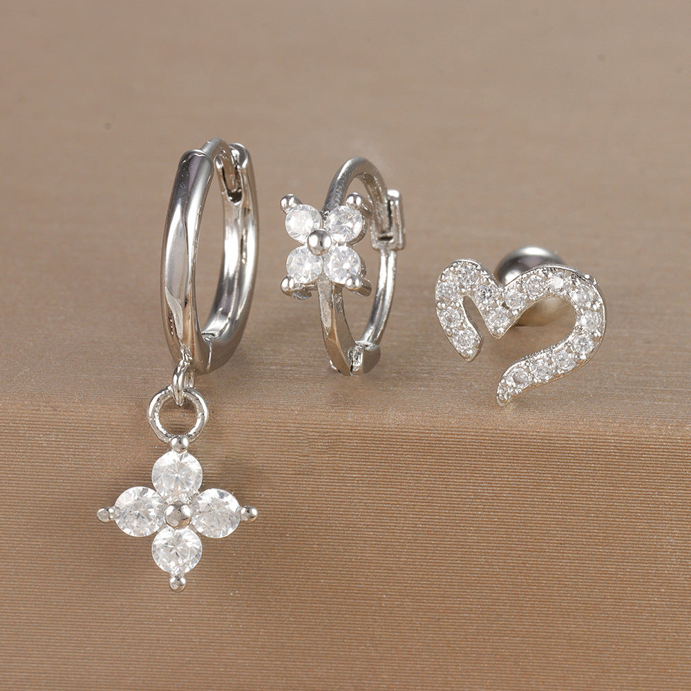 Women's Ear Micro Inlaid Zircon Flower Suit Light Rings