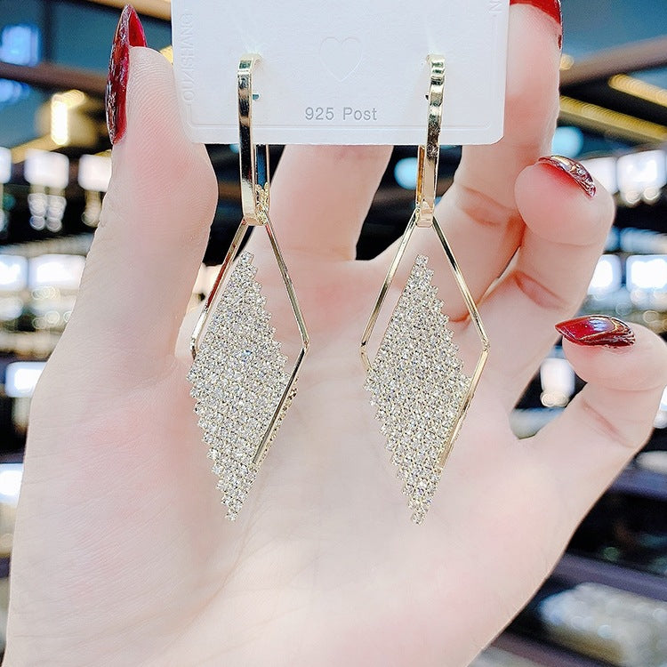 Women's Fashion Exaggerated Rhinestone Long Fringe High-grade Earrings