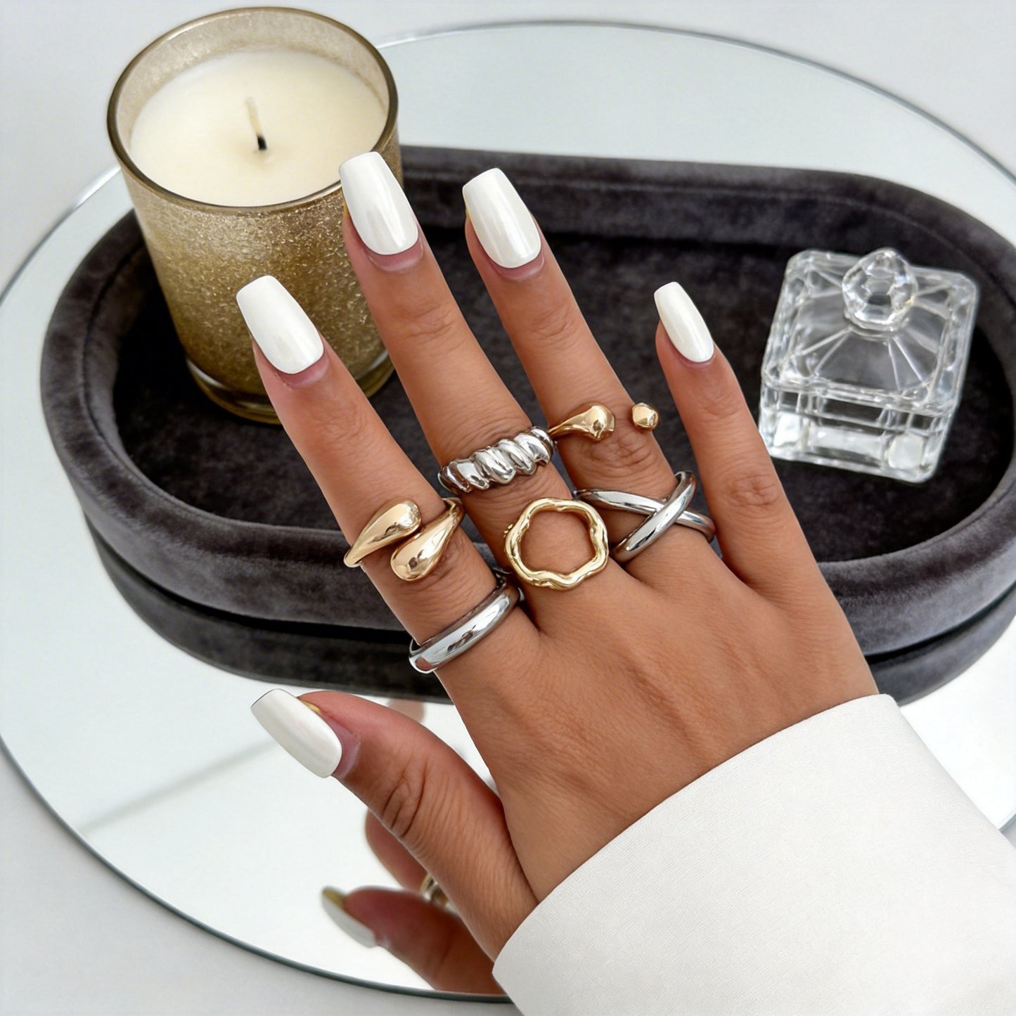 Glossy Simple Female French Small Round Daily Opening Ring