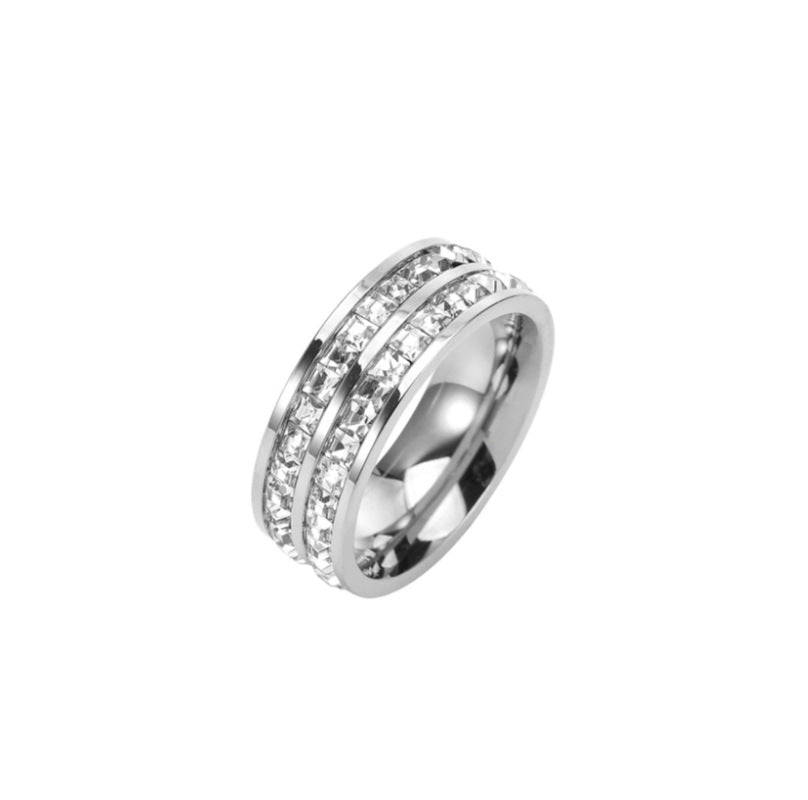 Women's & Men's Diamond Titanium Steel Double Row Full Ring