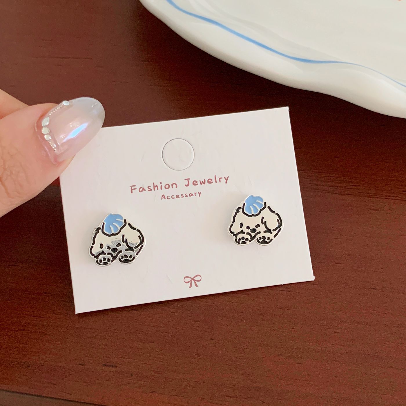 Iti Blue Dog Female Sier Needle Earrings