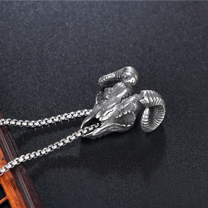 Promotion Sheep Head Skull Titanium Steel Necklaces