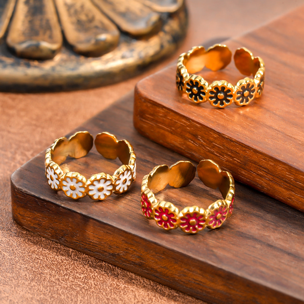 Little Daisy Drip Open Female Light Luxury Titanium No Fading Rings