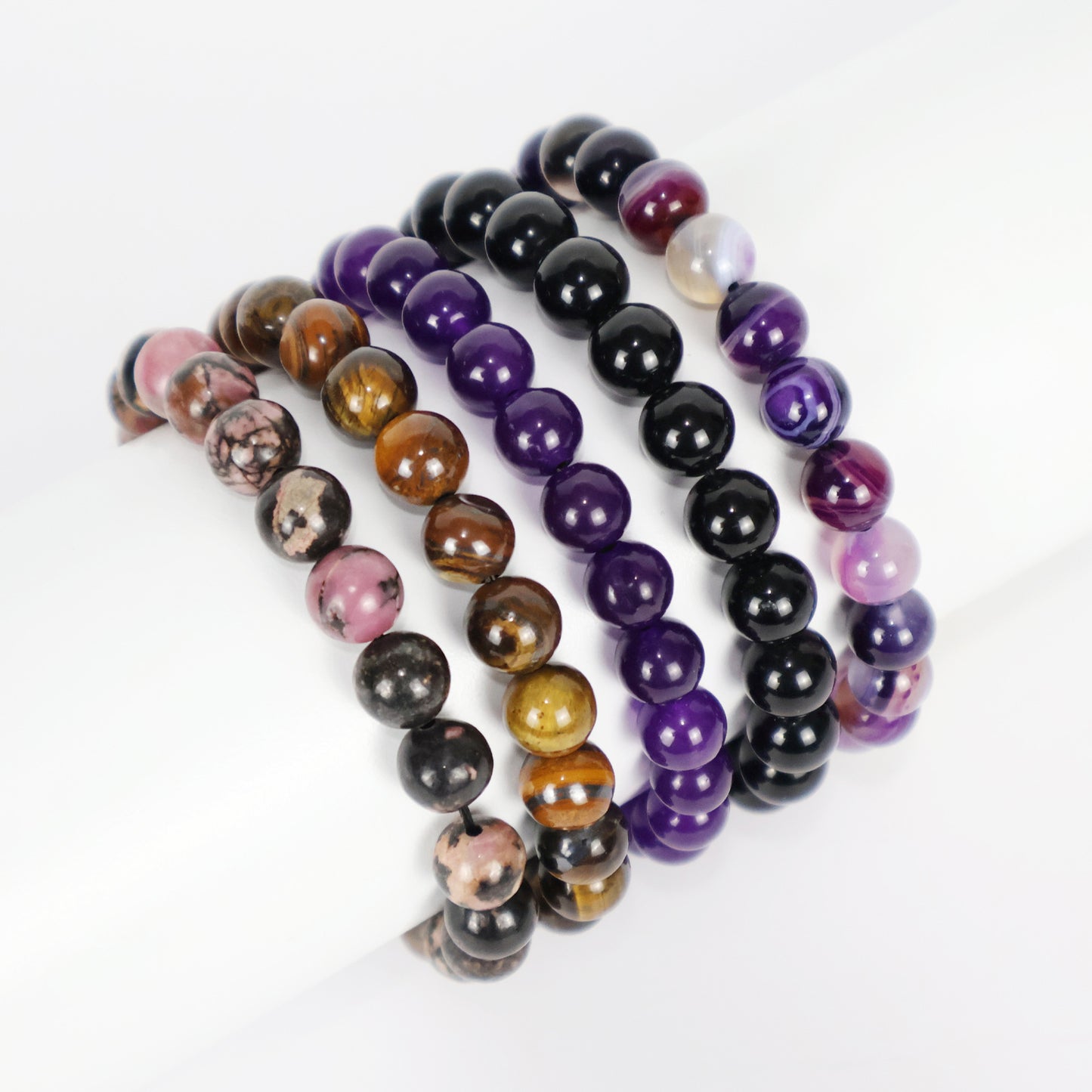 Natural Stone Beaded Stretch Agate Round Beads Turquoise Pink Bracelet