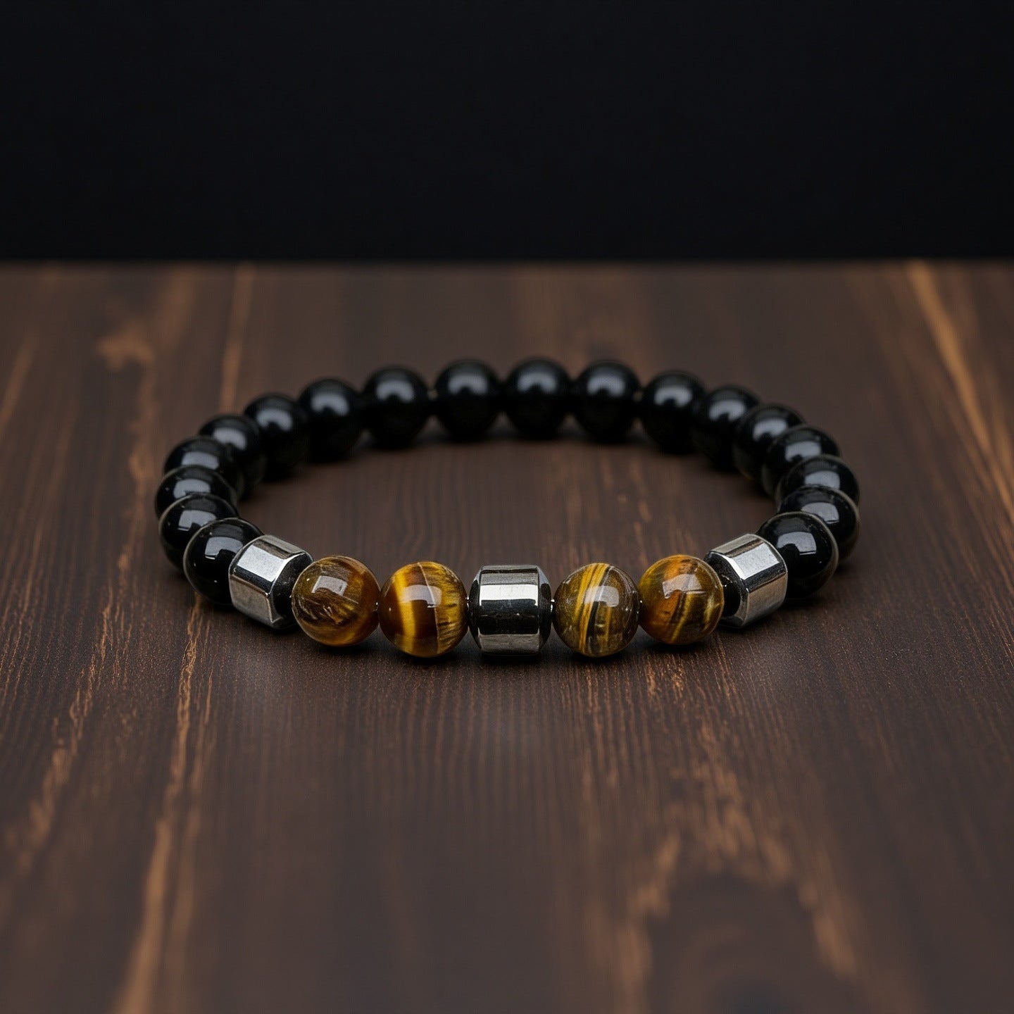 Men's Tigereye Beaded Magnetic Obsidian White-barked Pine Bracelet