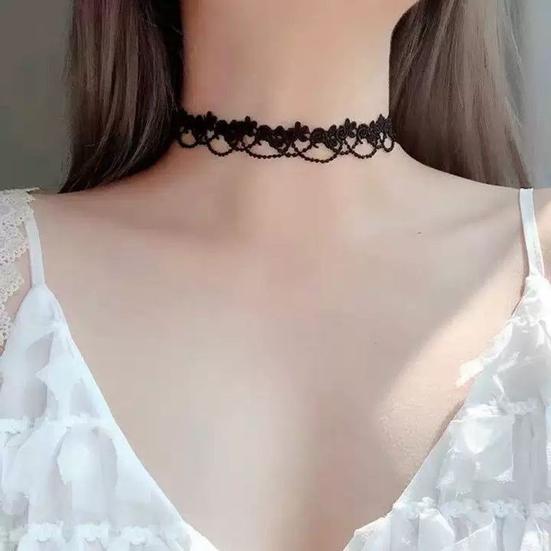 Party Queen Gem Wide Black Lace Punk Formal Dress Fake Collar