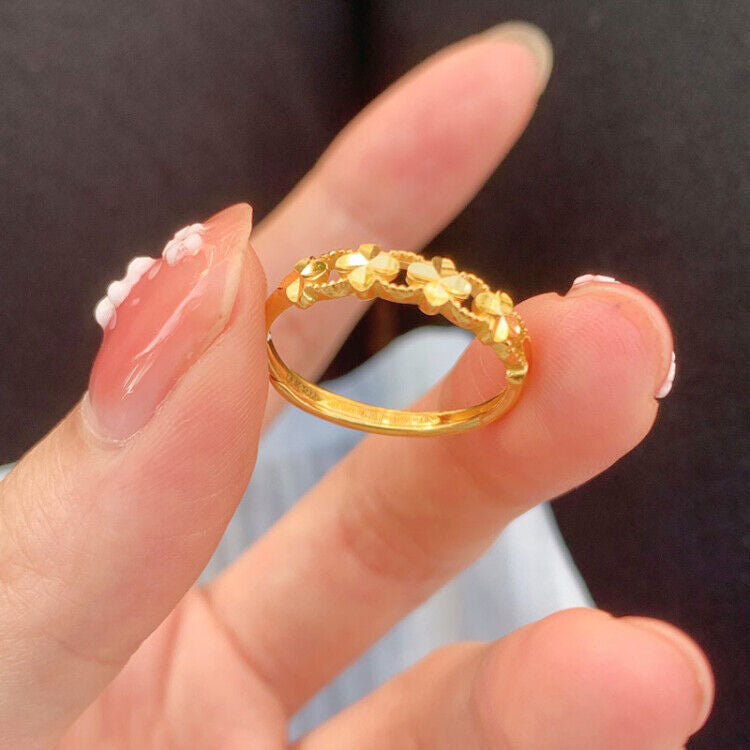 Gold Lucky Four-leaf Clover Opening Adjustable Rings