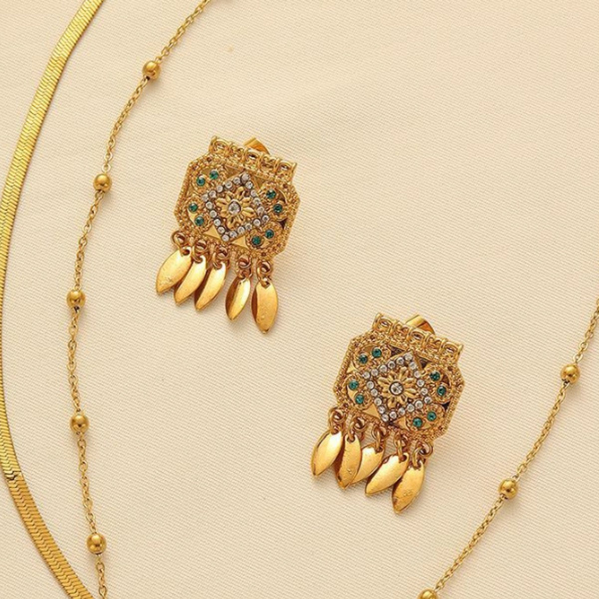 Turkish Ethnic Style Gold Plated Square Full Jewelry Set