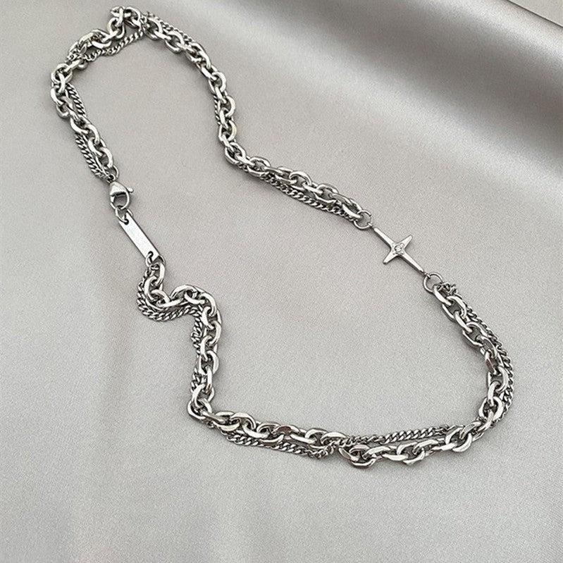 Women's & Men's Brick Metal Clavicle Hip Hop Double Layer Twin Cuban Necklace