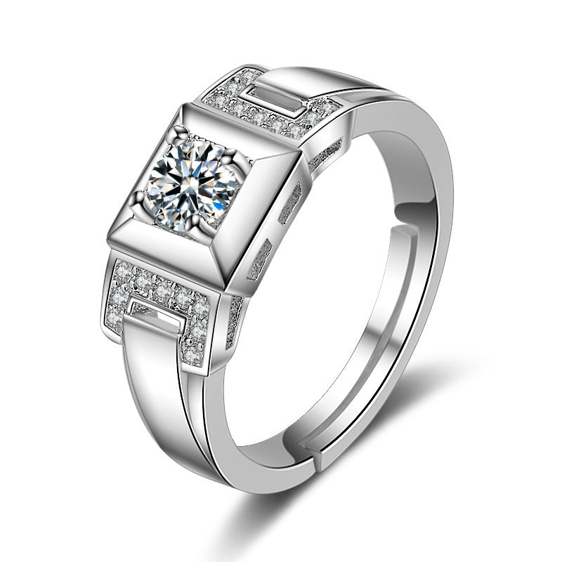 Men's Diamond Single Simulation Karat Wedding Classic Temperament Ring