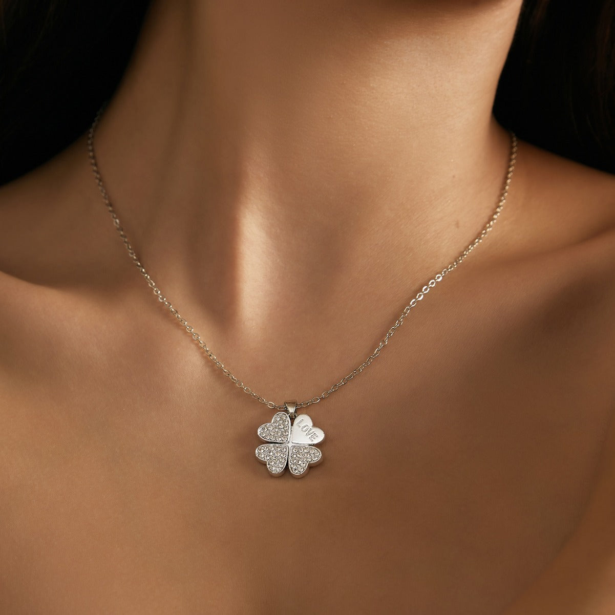 Women's Stainless Steel Diamond Four-leaf Clover Love Tower Necklaces