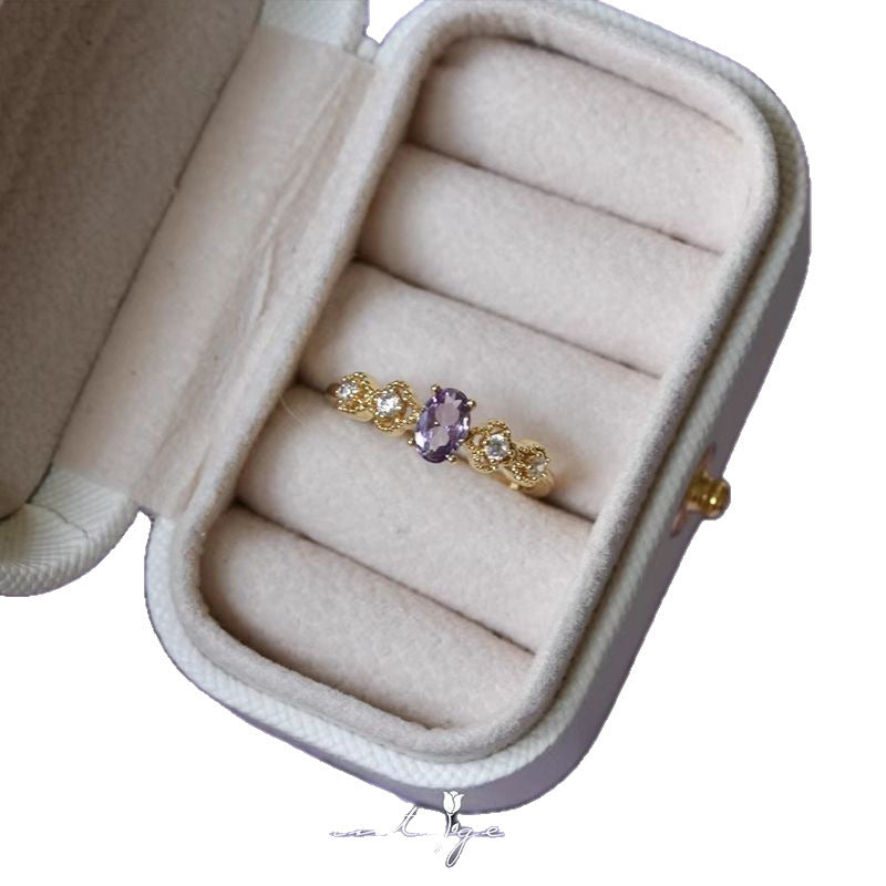 Women's Style Design Light Luxury Olive Green Purple Zircon Exquisite Minority Ring
