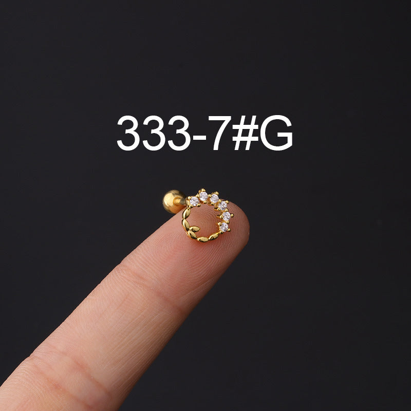 Stainless Steel Piercing Zircon Ear Bone Popular Screw Twist Ball Stud Earrings