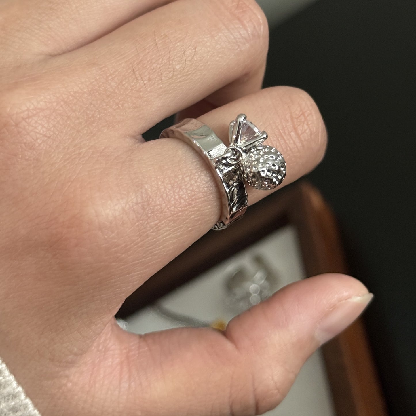 Women's Sier Flower Zircon Series Light Luxury Twin Ring
