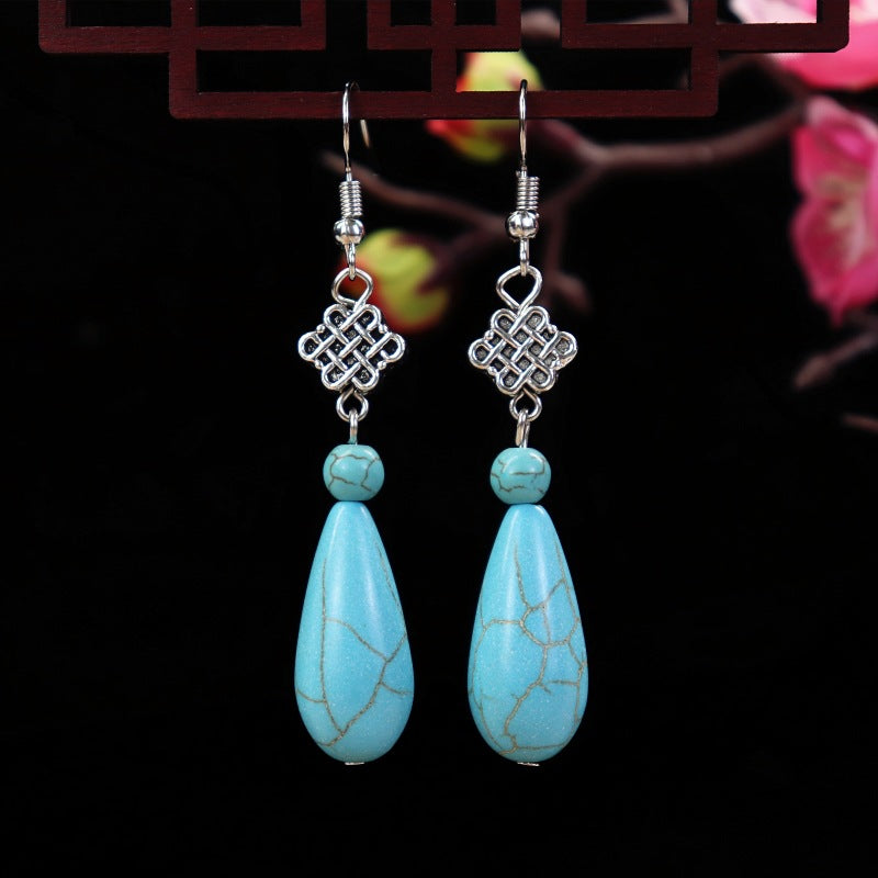 Women's Turquoise Elegant Simple Flower Water Drop Earrings