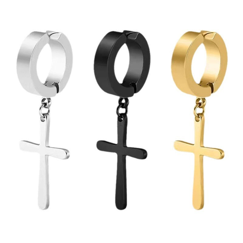 Women's & Men's Stainless Steel Cross Shelf Ear Clip Simple Hip Earrings