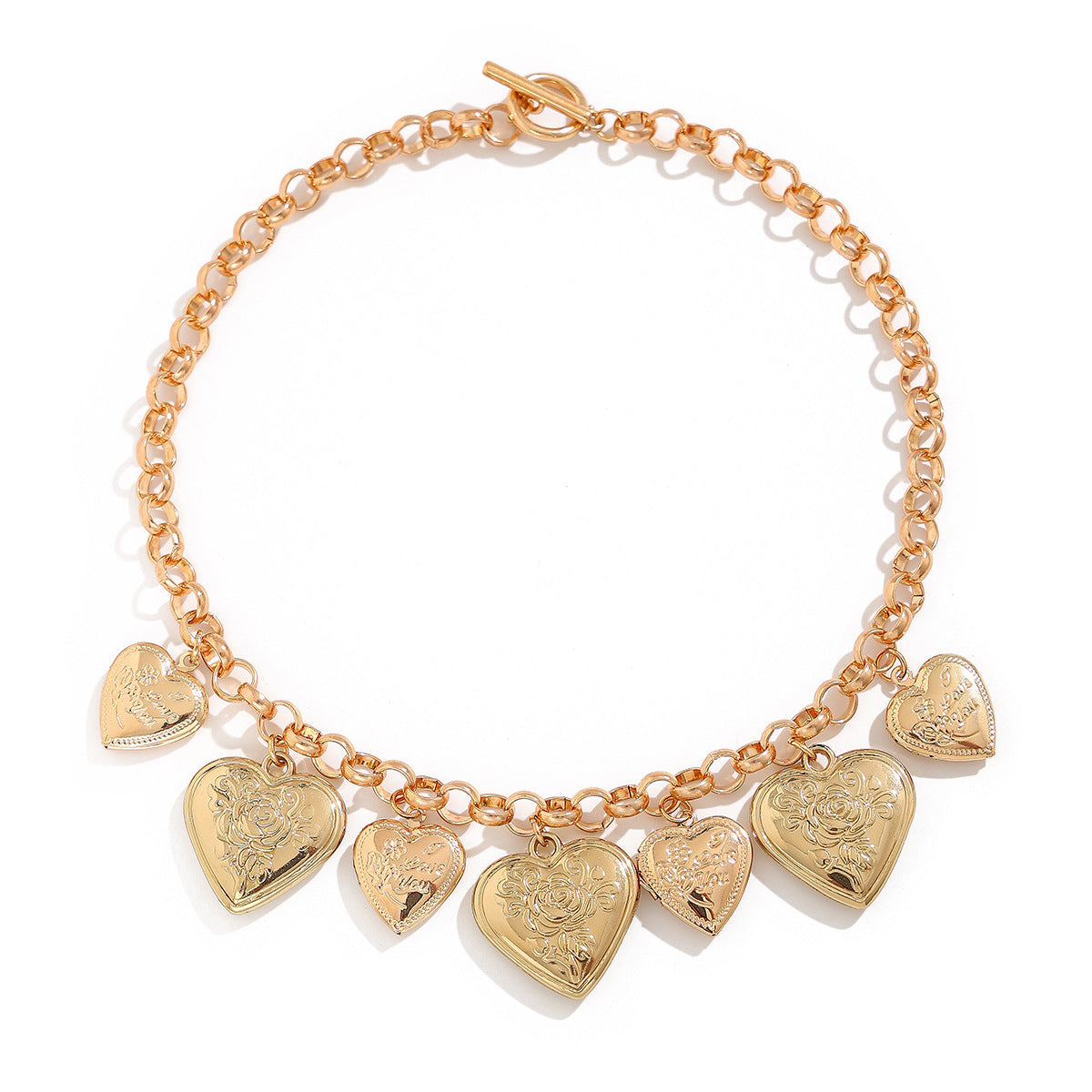 Vintage Peach Heart Alloy Buckle Chain Necklaces