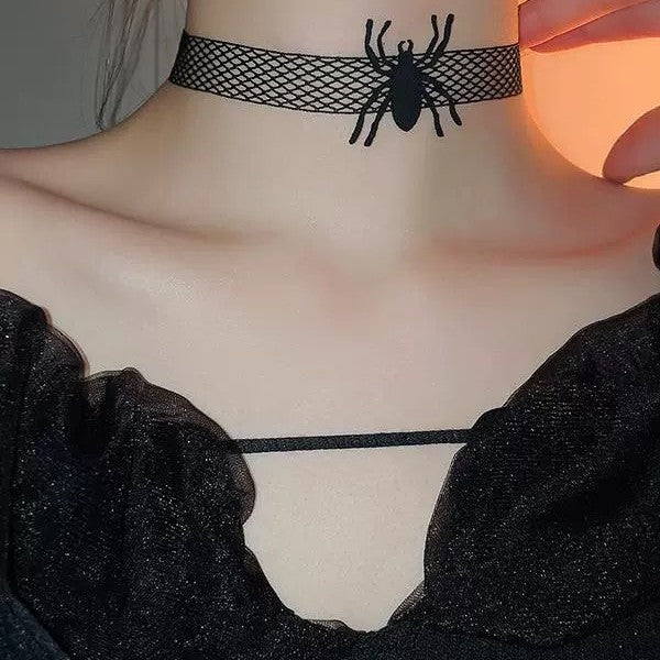 Halloween Spider Lace Fabric Rose Flower Dance Party Dark Collar