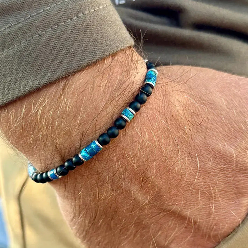 Men's Drawing Stone Vintage Beaded Versatile Niche Flat Beads Natural Bracelet