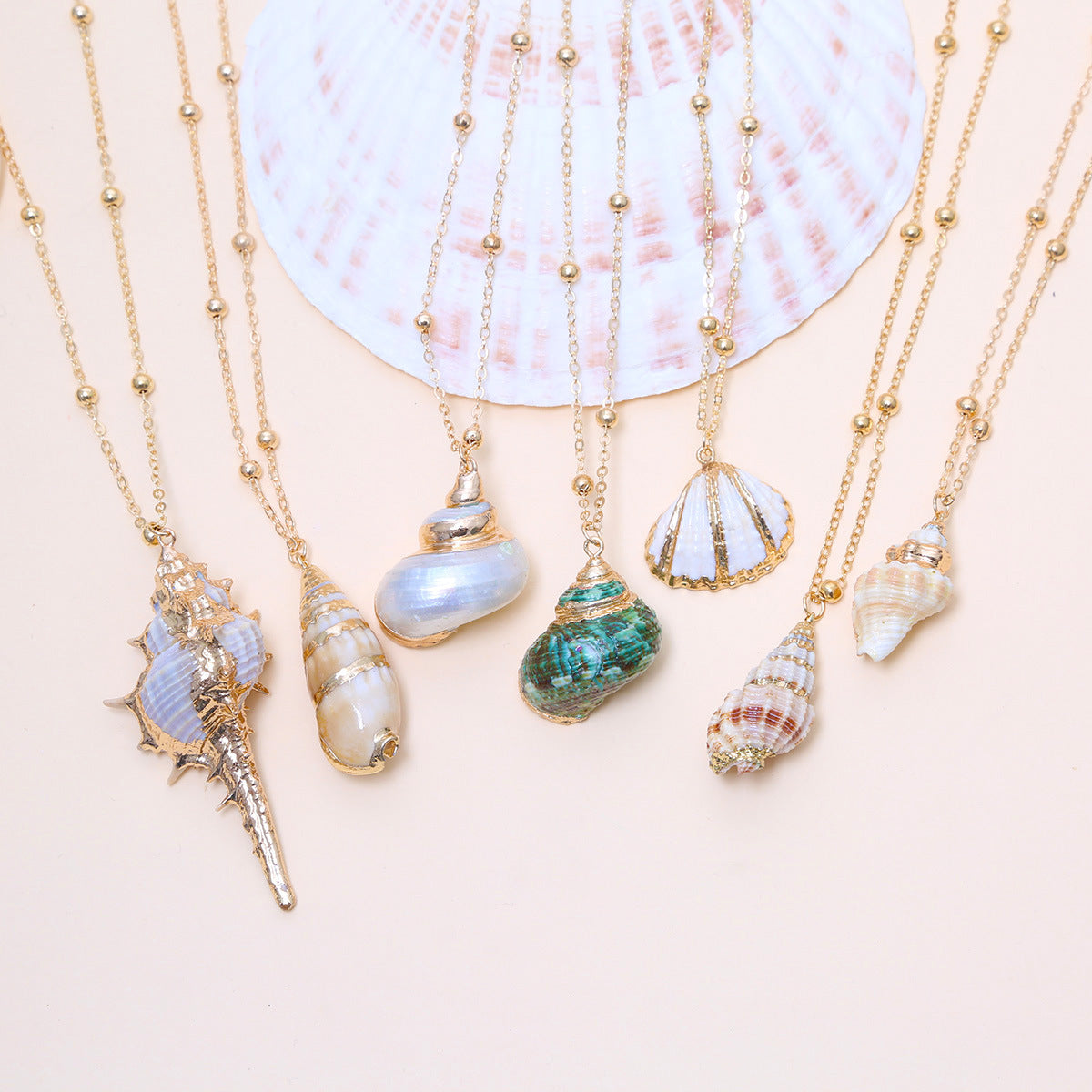 Ball Bead Chain Natural Shell Electroplated Necklace