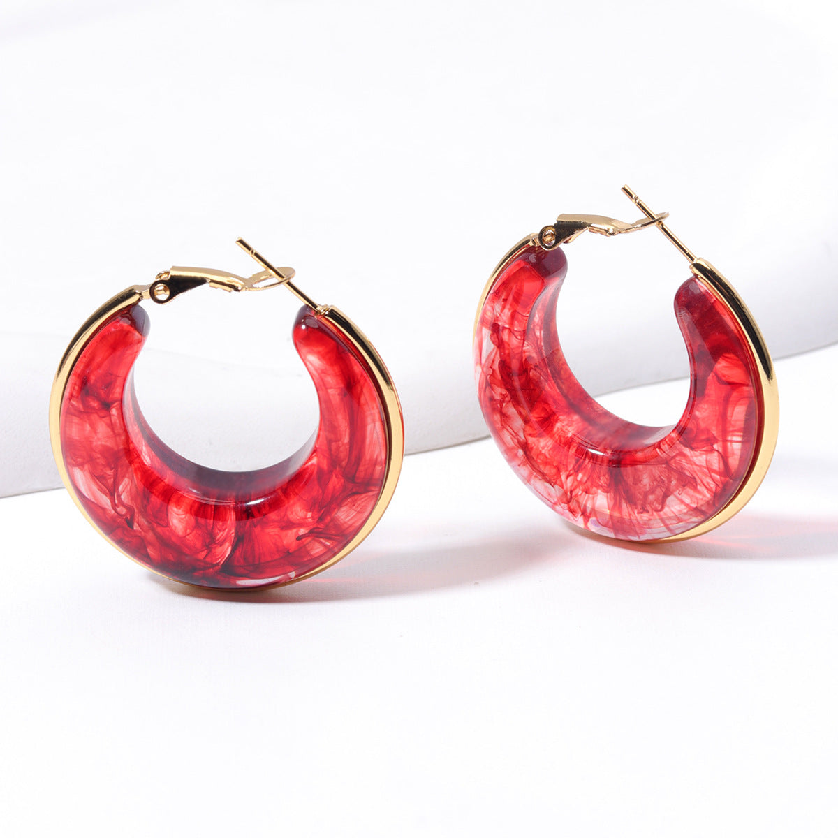 Gradient Color Retro Style Temperament Shaped Resin Eardrop Stainless Steel Earrings