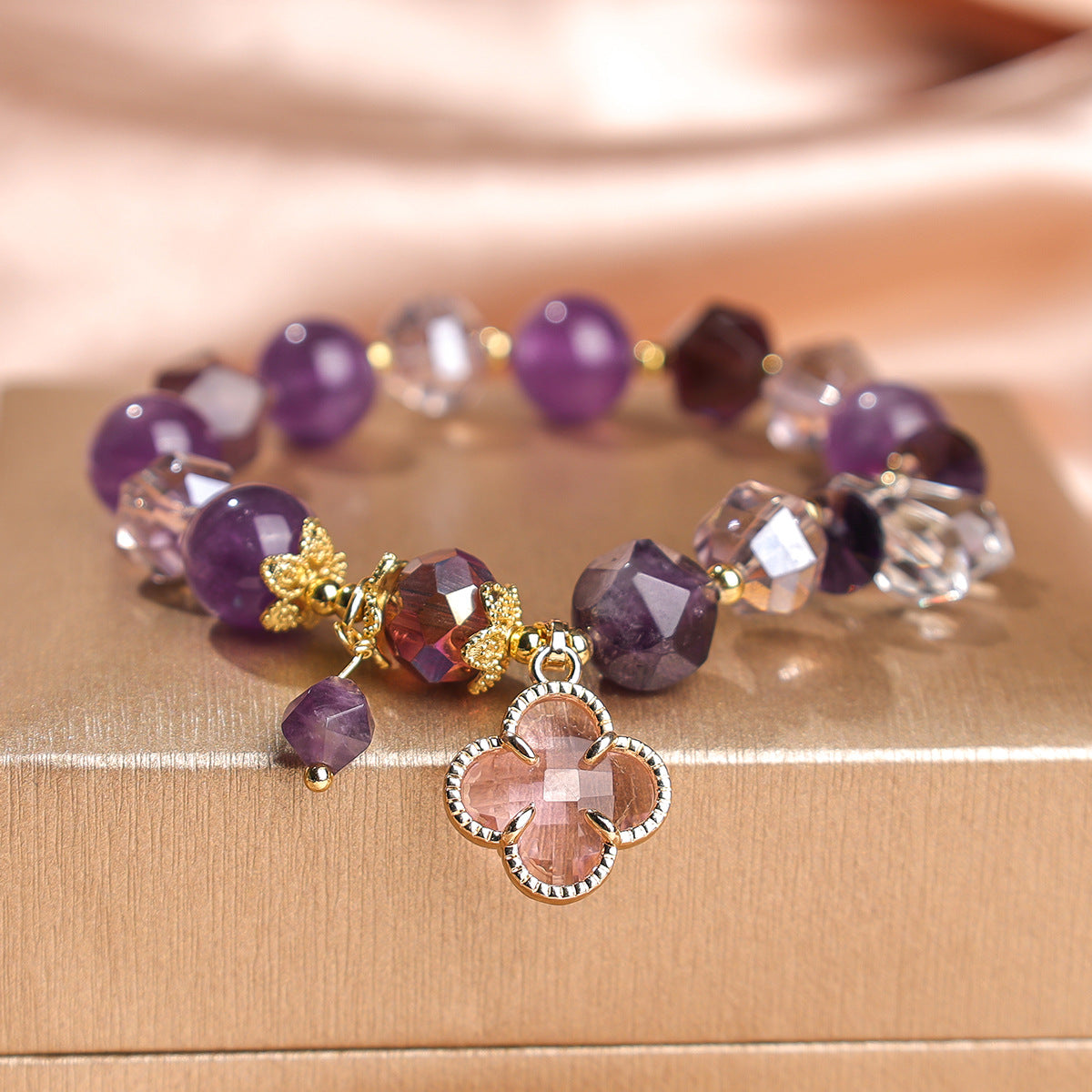 Women's Natural Amethyst Beaded For Mild Luxury Retro Bracelet