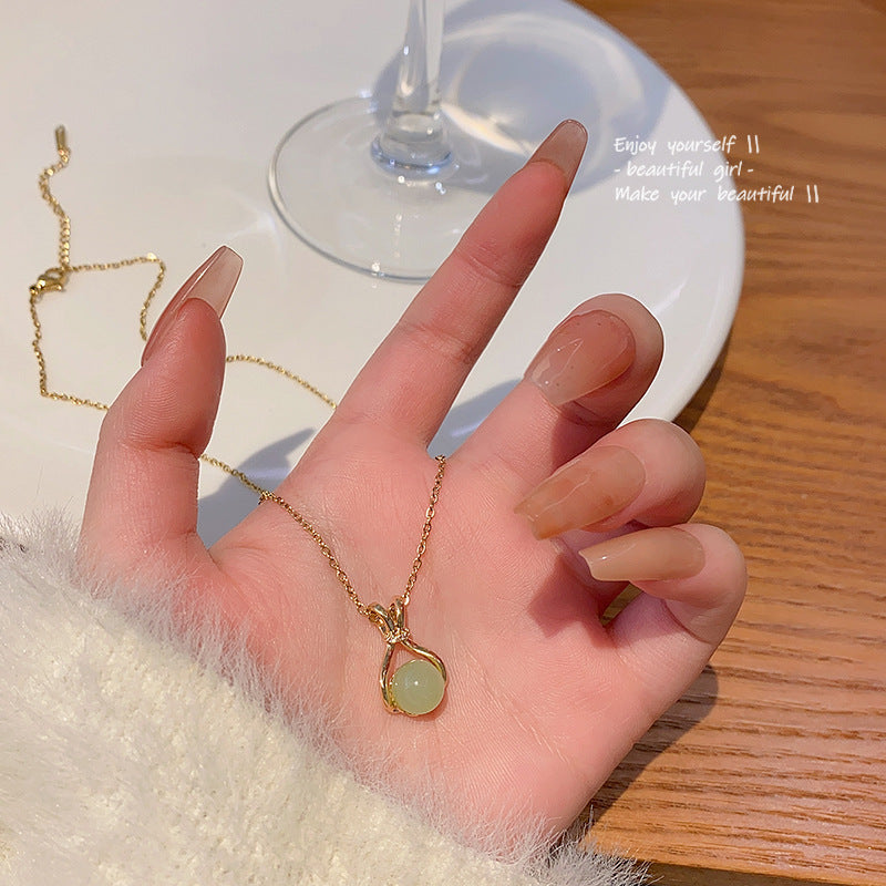 Imitation Jade Lucky Bag Female Light Luxury Minority Graceful Titanium Necklace