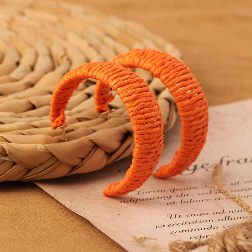 Retro Beach Vacation Bohemian Grass Rattan Woven Female Temperament Long Earrings