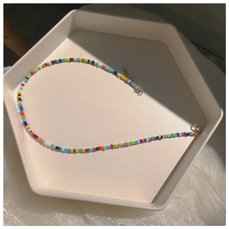 Women's Daisy Glass Small Beads Short Pearl Handmade Beaded Necklaces