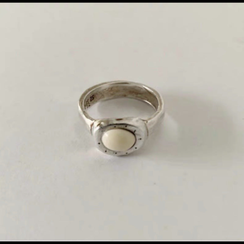 Distressed Natural Spotted Stone Simple Twin Rings