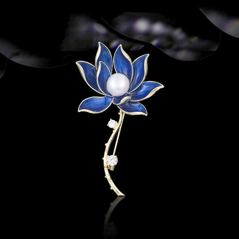 Style Brooch Retro Blue Lotus Female Brooches