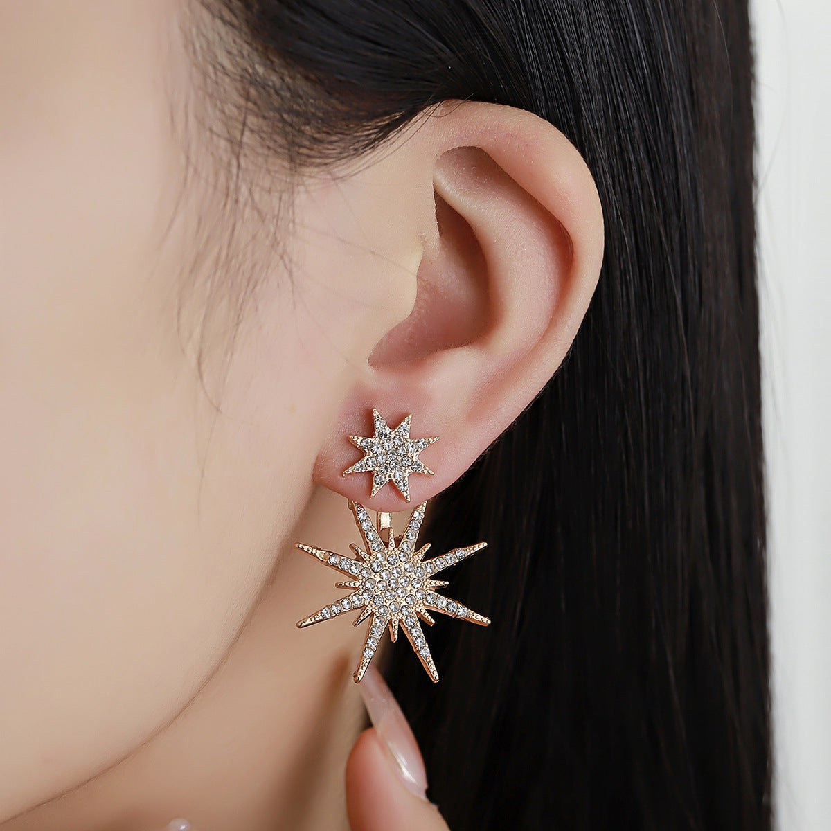 Fashion Snowflake Modelling Full Diamond Rear Hanging Earrings