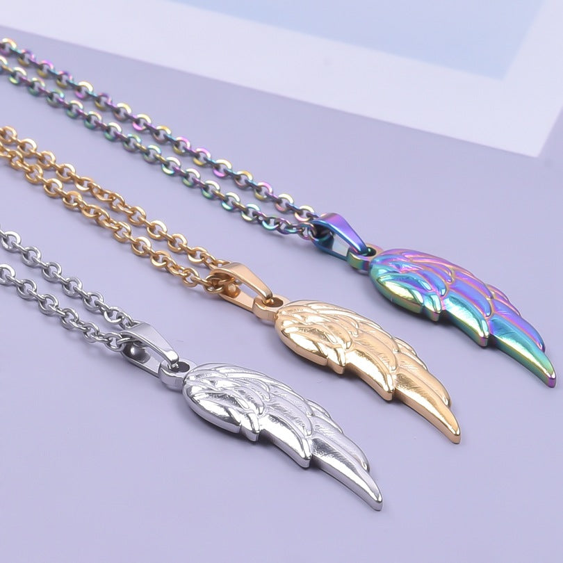 Color Golden Wings Stainless Steel Electroplating Mirror Necklace