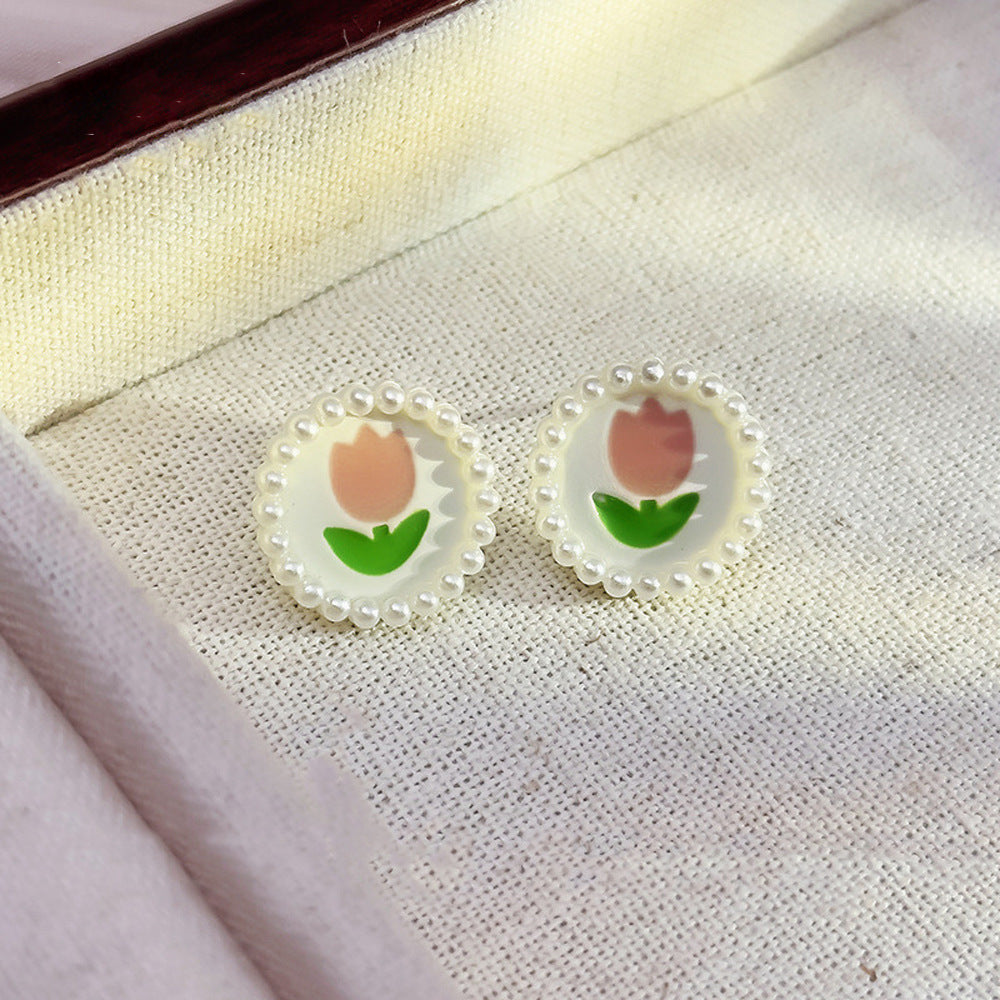 Inlaid Zircon Flower Elegant High-grade Pearl Earrings