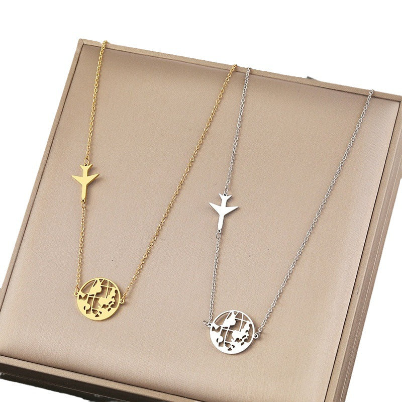 Simple Fashion Stainless Steel Airplane World Necklace