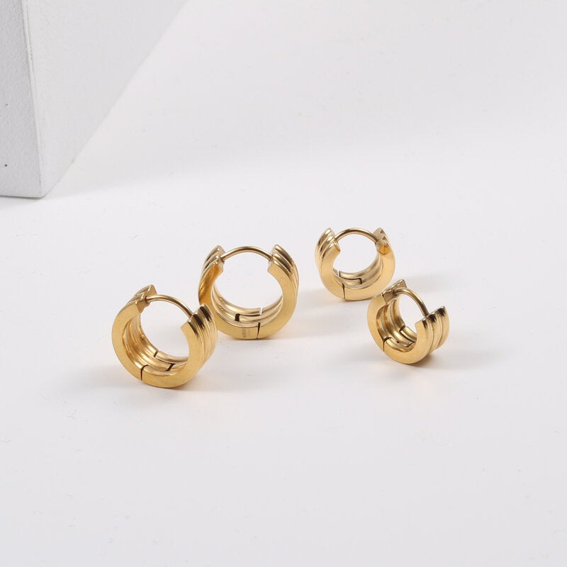 Open Small Titanium Steel Gold Plated Stud Earrings