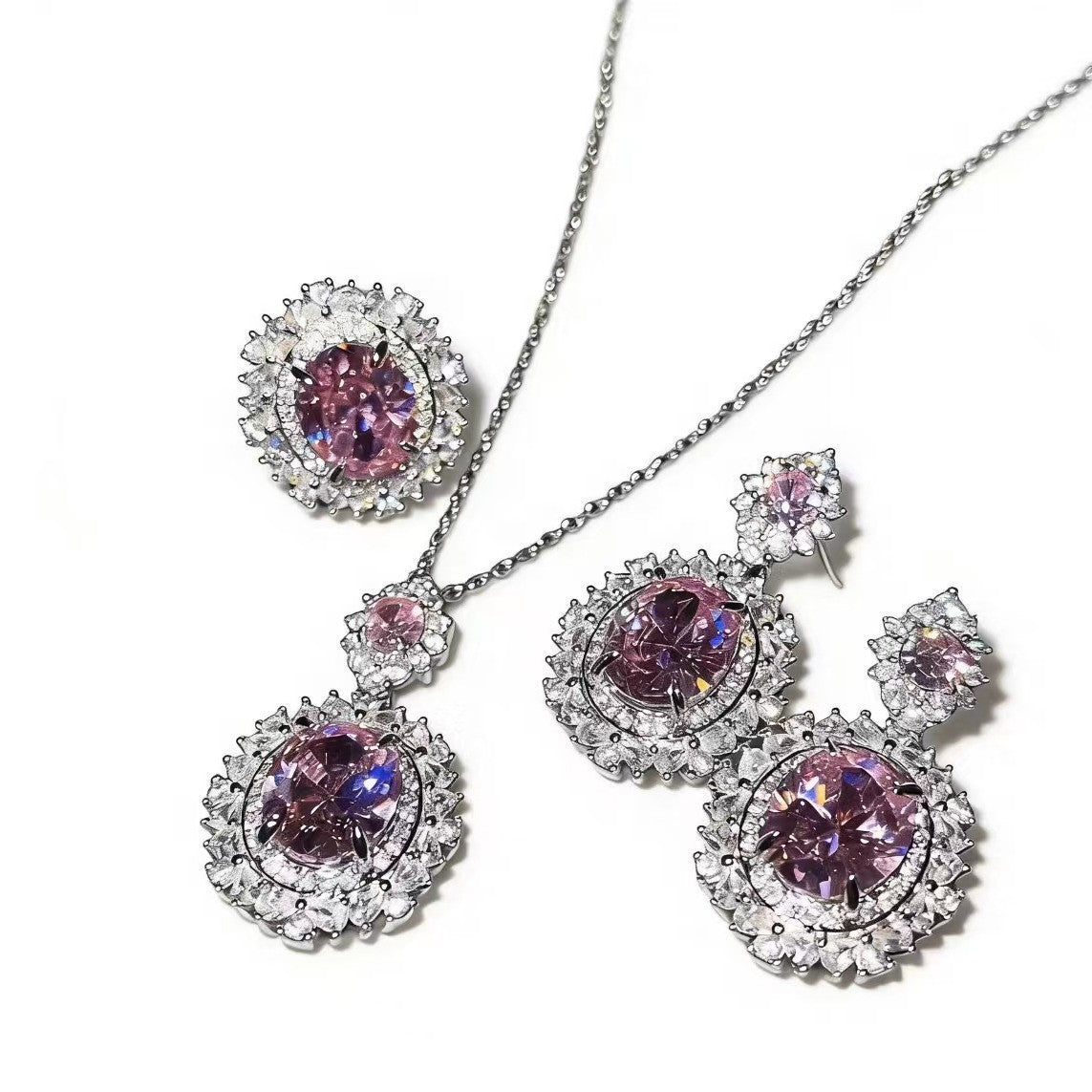 Women's With Full Diamond Inlaid Navy Blue Gem Colored Gems Jewelry Set