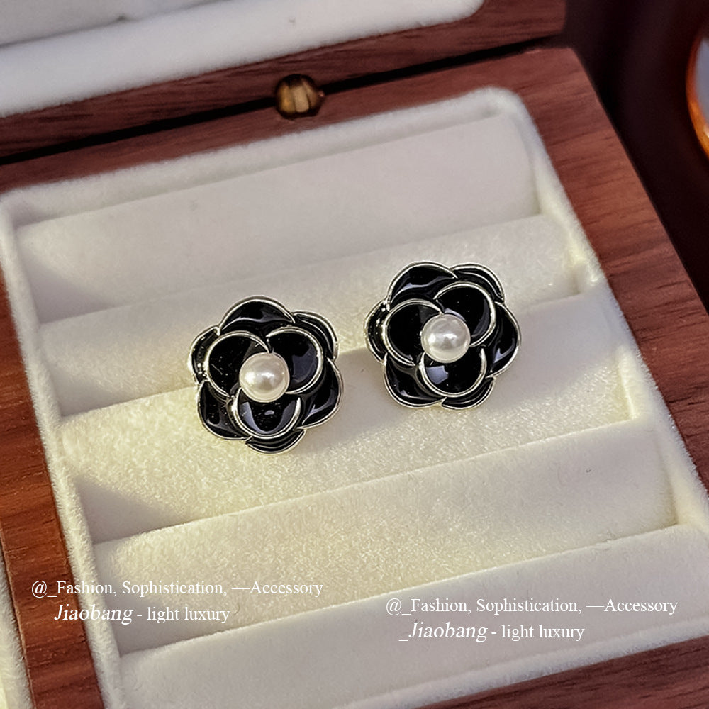 Inlaid Zircon Flower Elegant High-grade Pearl Earrings