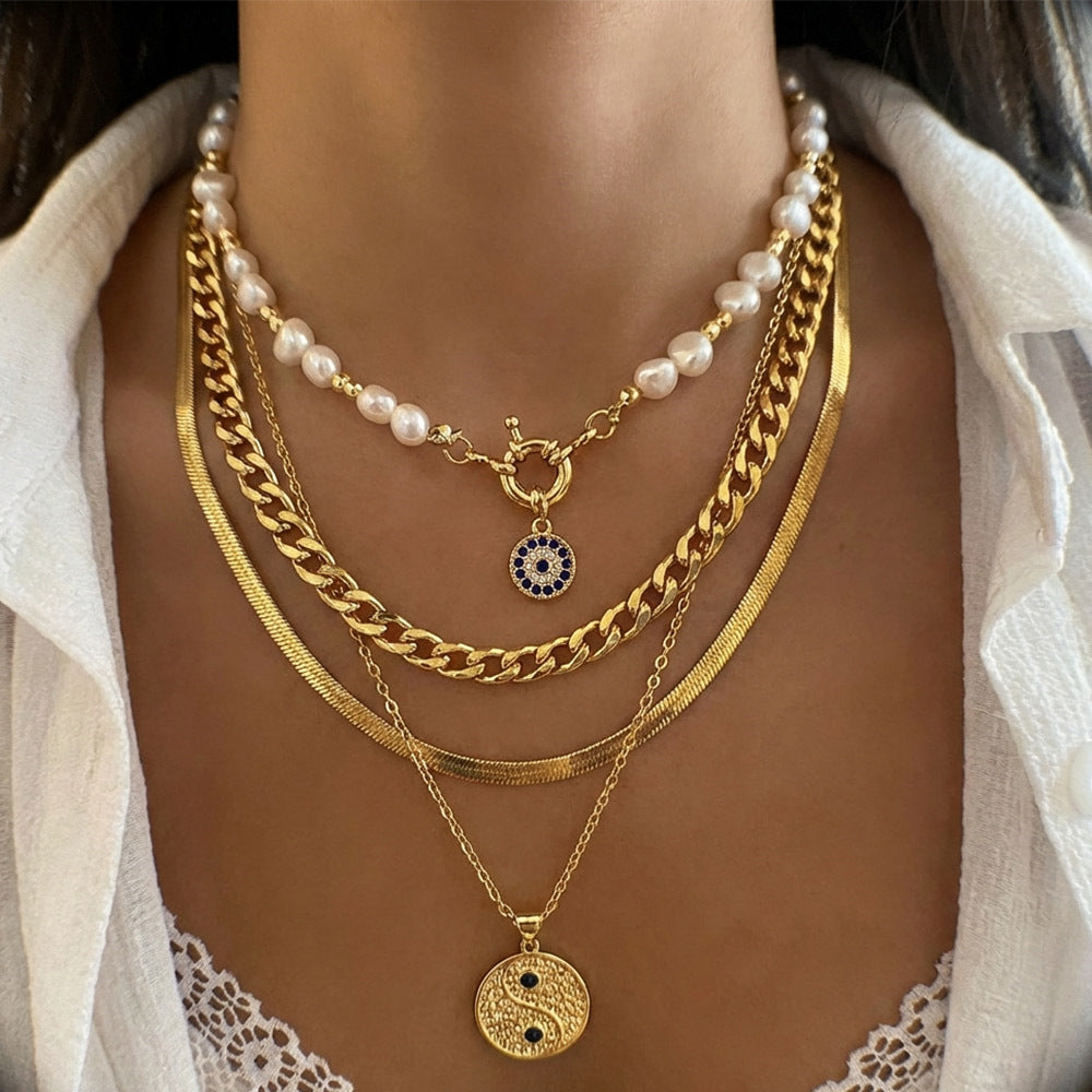 Women's Irregular Pearl Creative Personalized Punk Chain Necklace