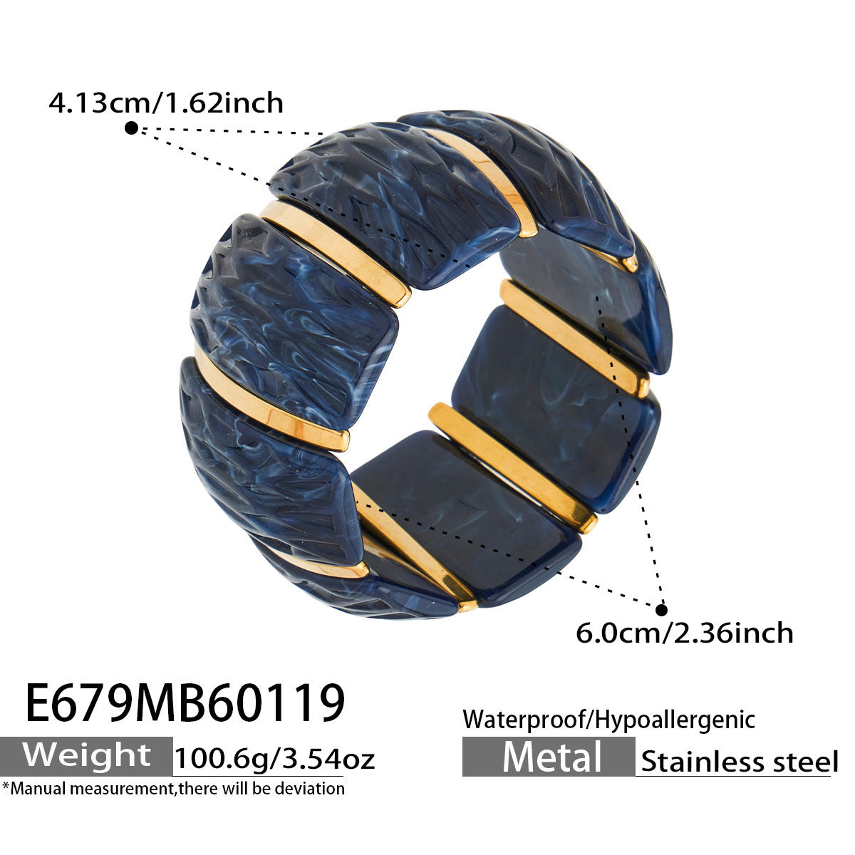 Color Matching Resin Wide Surface Elastic High Texture Fashion Stainless Bracelet