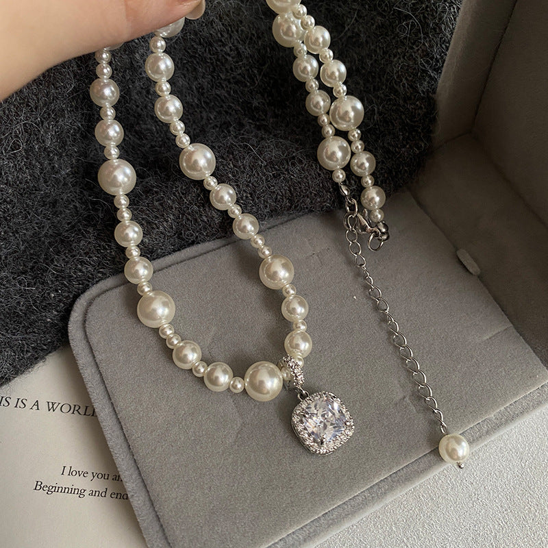 Women's Rose Square Diamond Pearl Light Luxury Necklaces